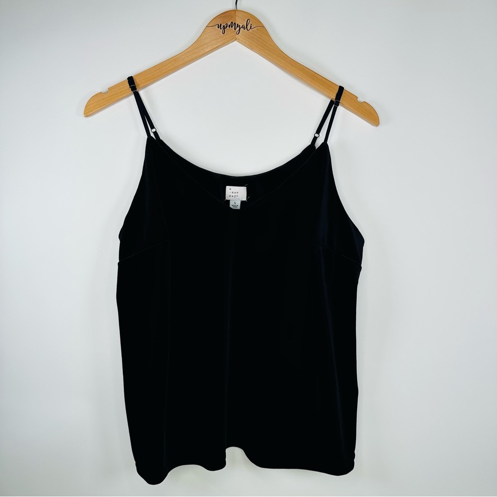 A New Day Velvet Velour Sleeveless Adjustable Straps Tank Top Black Large